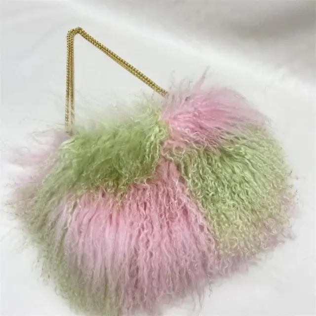 Genuine Long Curl Lamb Fur Mongolian Sheep Fur Bag Handbag Women's Bags Handbags