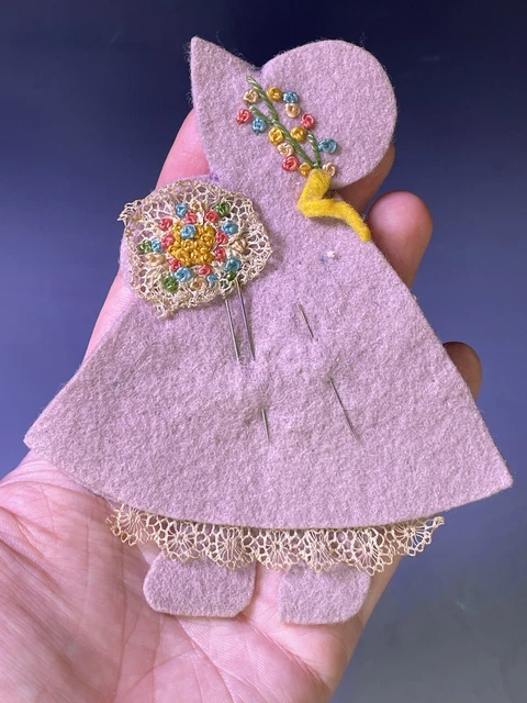 Antique Handmade Needle Case Child Bonnet & Dress Silhouette 19th / 20th C.