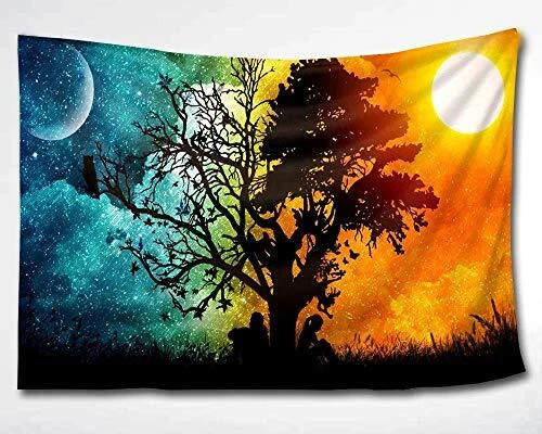 Magical Love Tree of Life Tapestry Wall Hanging Psychedelic Forest in Star