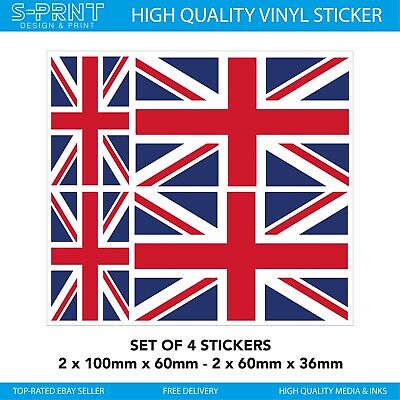 4 X Regno Unito Union Jack/Bandiera Britannica Autoadesivo Adesivi per Auto Furgone Camion S30