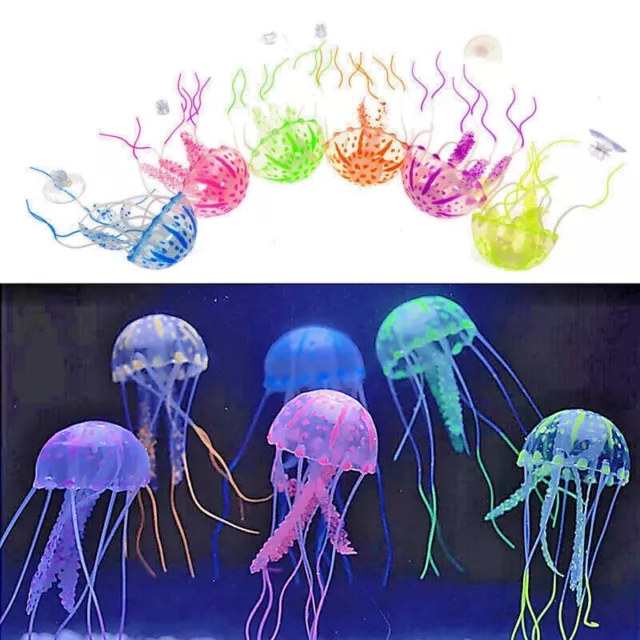 Bright Jellyfish Aquarium Fish Tank Decoration Rubber Suction Cup Floating Glows