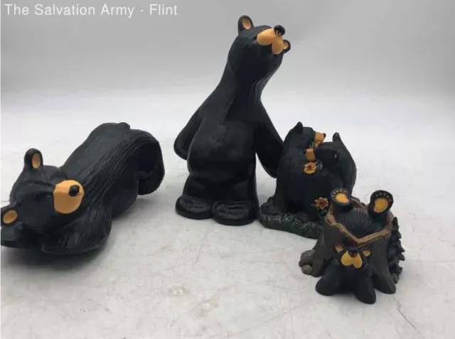 Bearfoots Black Decorative Collectible Bear Figurines By Jeff Fleming Set Of 4