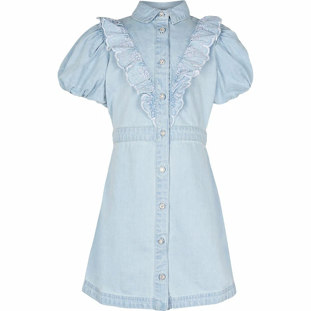 Bellissima ragazza nuova con etichette taglia successiva 11-12 anni (152 cm) denim manica gonfia - camicia - abito