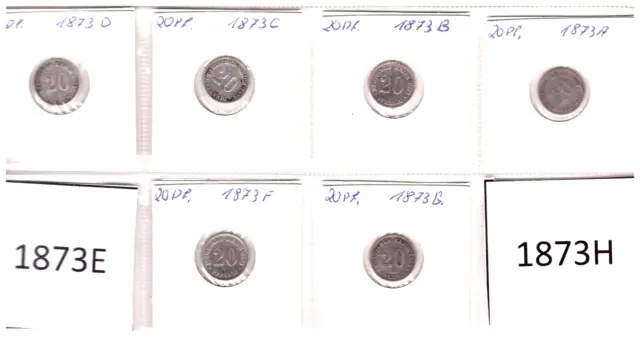 6 x 20 Pfennig Kursmünze Kaiserreich1873(ohne E&H)