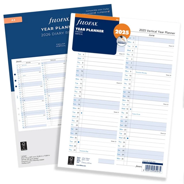 FILOFAX 2026 A4 Year Planner Diary Refill Insert - Vertical (68702) £4. ...