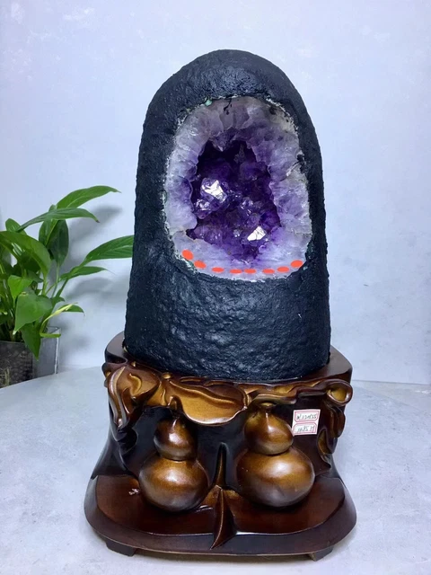 32.67LB Natural Amethyst Geode Crystal Quartz Specimen Healing+stand