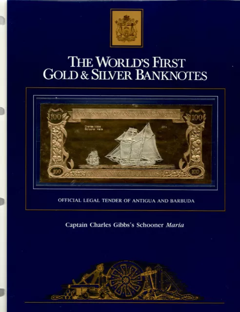 23kt Gold & Silver UNC $100 Antigua 1981 - Captain Charles Gibb's Schooner Maria