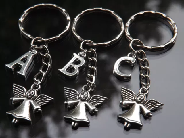 Silver Angel Keyring Personalised with Silver Plated Initial Letter