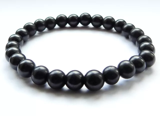 Shungite Bracelet 8mm Beads Elastic Cord EMF Protection & Healing