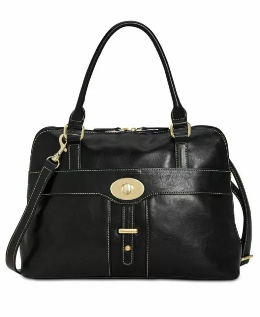 Giani Bernini Satchel Crossbody Zip Dome Glazed Black Leather Gold Turnlock NWT