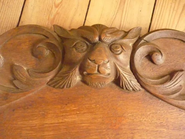 Antique French Wood Carved Oak lion head  Pediment Architectural