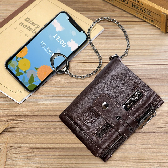 Mens Genuine Leather Biker Trucker Chain Wallet RFID Credit Card Holder Pocket 7
