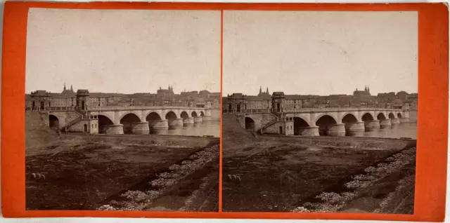 République tchèque, Prague, Pont Palacký, vintage print, ca.1870, stéréo Tirage