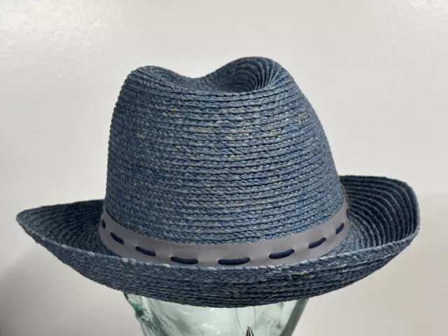 Helen Kaminski Light Blue Deft Melange/Frost  Igat HK Straw Fedora HAT Large New 3