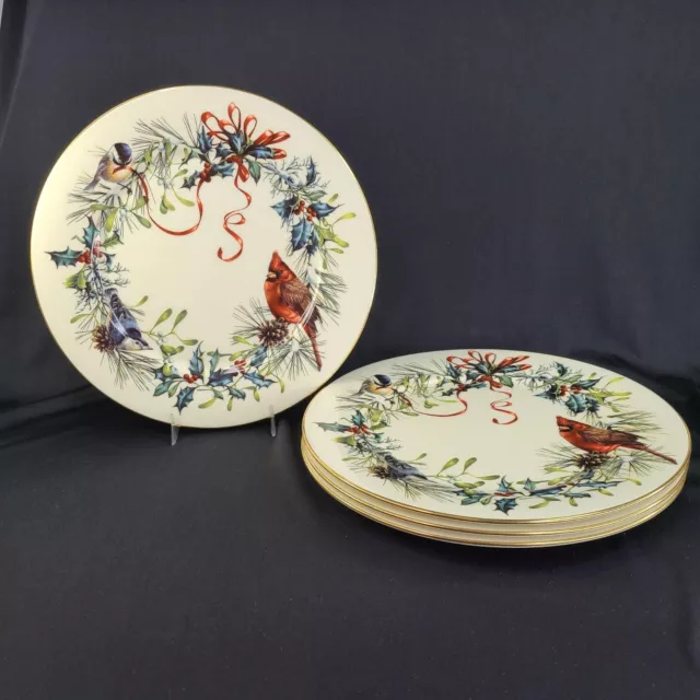 Lenox Winter Greetings Dinner Plates Set 4 Holiday Christmas Cardinal 1995 Vtg