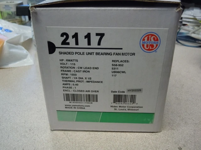 U.S. Motors 2117 Shaded Pole Unit Bearing Fan and Blower Motor