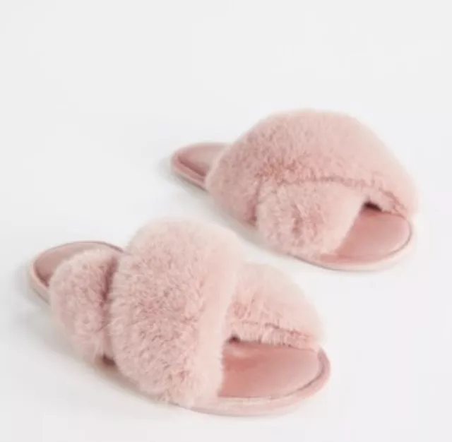 F F PINK FLUFFY Slippers Size 6 4.99 PicClick UK