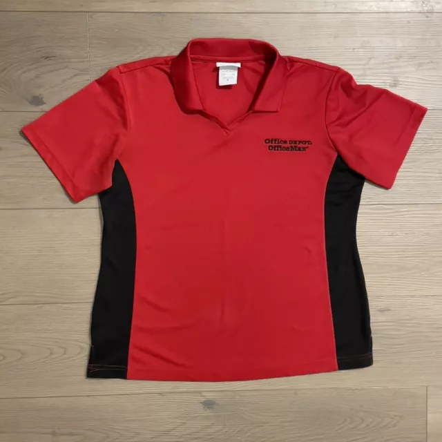 Office Depot Office Max Shirt Womens Medium Red Black Employee Uniform Work Polo