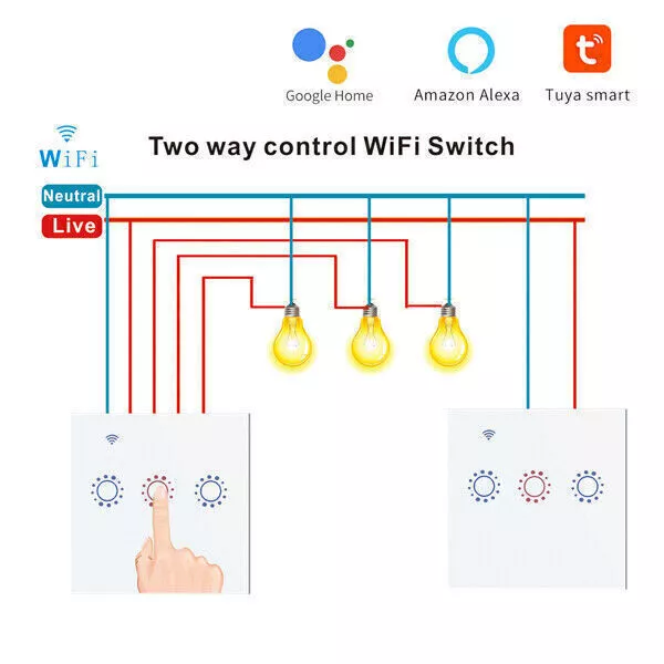 TUYA Smart Life WiFi Glas Touch Lichtschalter Wandschalter Fernbedienung f Alexa