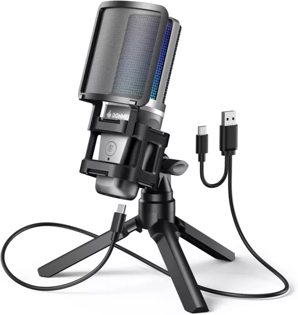 🎙️DONNER Condenser Microphone USB Podcast Mic with Stand for Studio Record