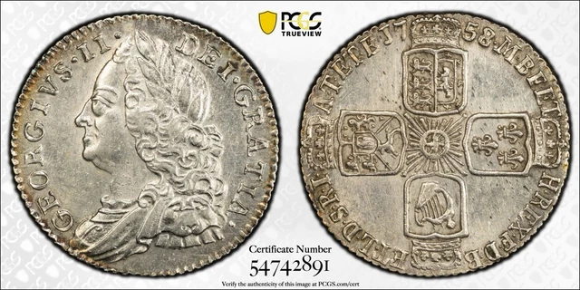 1758 GREAT BRITAIN Six Pence 6D PCGS Unc Details S-3711 George II