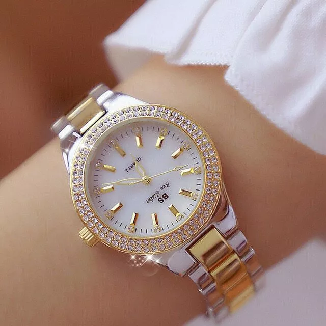Elegante Diamantes Reloj De Pulsera Cuarzo Negocios Para Mujer Marca De Lujo Con