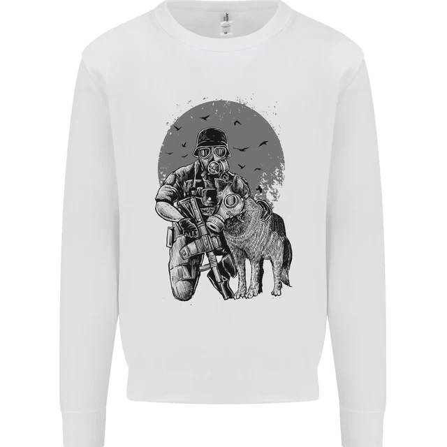 Gas Mask & Dog Apocalypse Armed Militia Kids Sweatshirt Jumper