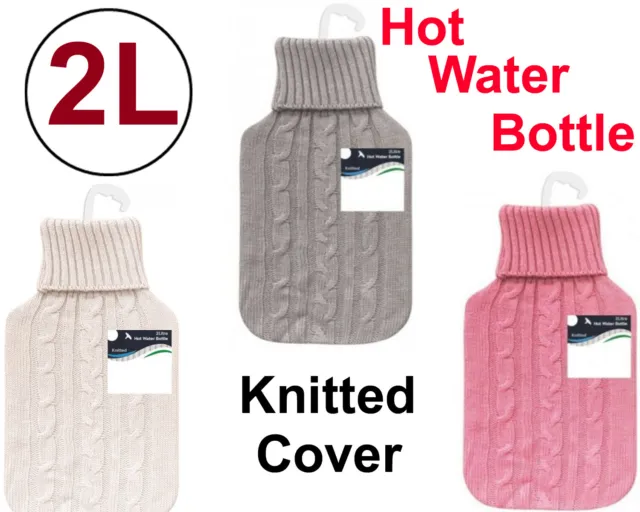 Hot Water Bottle 2 Litre Bed Warmer Natural Rubber Knitted Winter Heat Bulk Gift