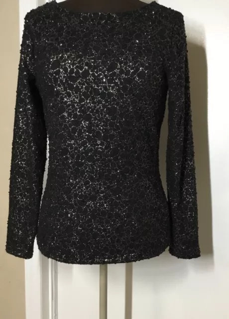 Jennifer Lopez Size M  Blouse Top Sweater Black Sequin Embellished Sparkle