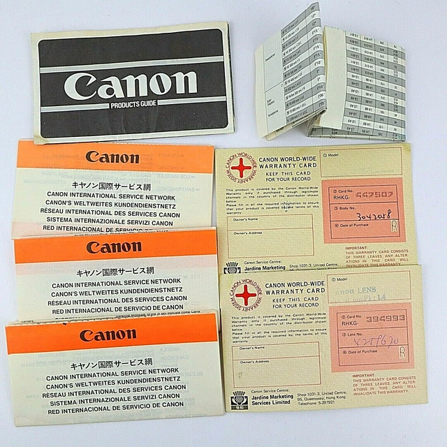Canon SLR Product Guide and Warranty Cards Vintage Canon Booklets