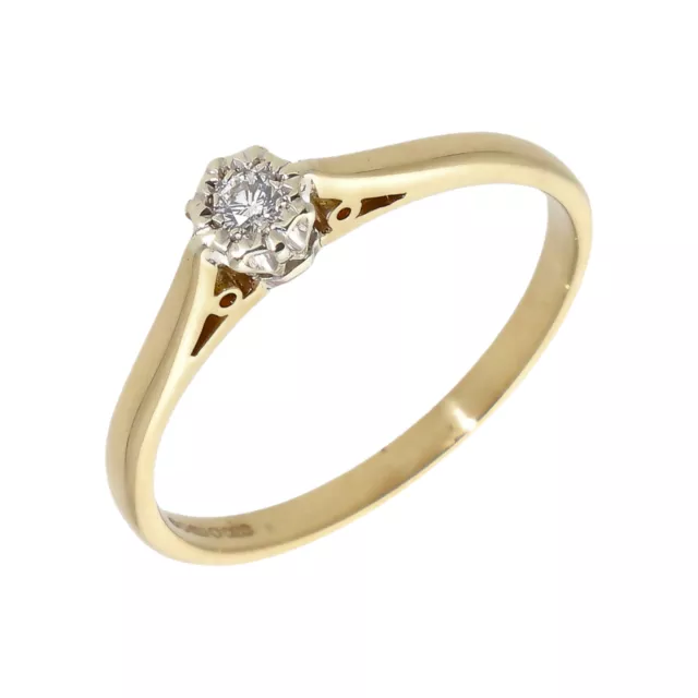 PRE-OWNED 9CT YELLOW Gold Illusion Set Diamond Solitaire Ring Size: U ...