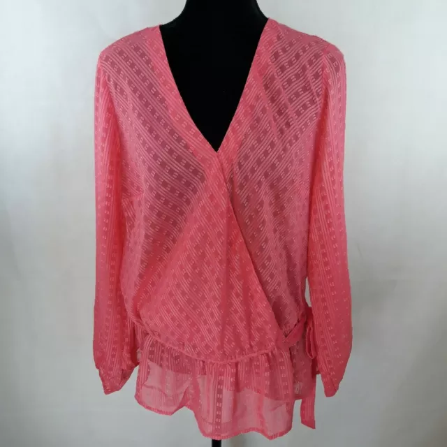 INC Womens Faux-Wrap Ruched Textured Top Shirt Plus Polished Coral 0X WS-590