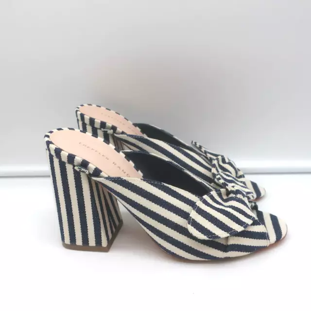 Loeffler Randall Bow Mules Navy/Cream Striped Canvas Size 6 Peep Toe Sandals 2