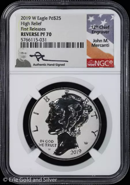 2019-W $25 Palladium Eagle NGC Rev PF 70 | High Relief First Releases Mercanti S