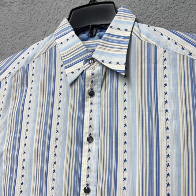 Robert Graham Pearl Snap Shirt Mens Medium Button Up Long Sleeve Striped Stars