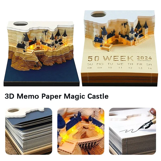 CALENDAR 2024 3D Magic Castle Notepad Calendar with Light Memo Pad