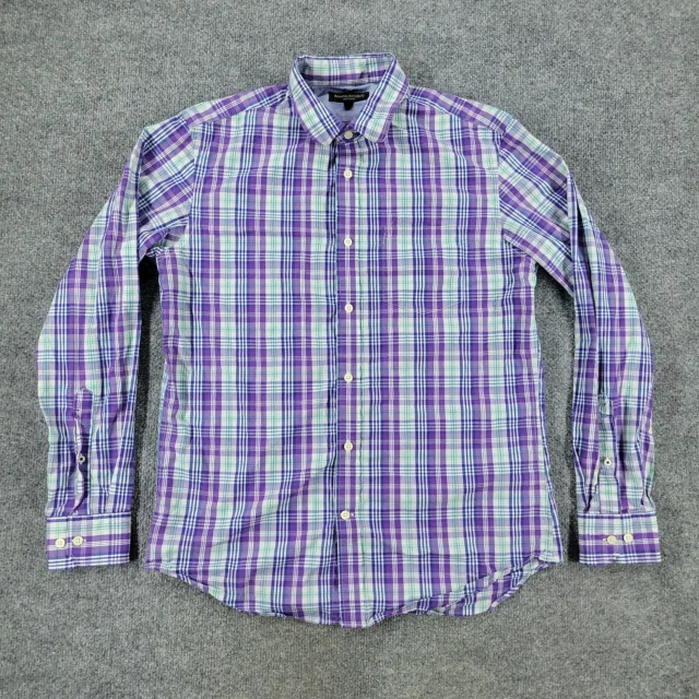Banana Republic Button Shirt Men Medium Purple Plaid Soft Wash Long Sleeve Adult