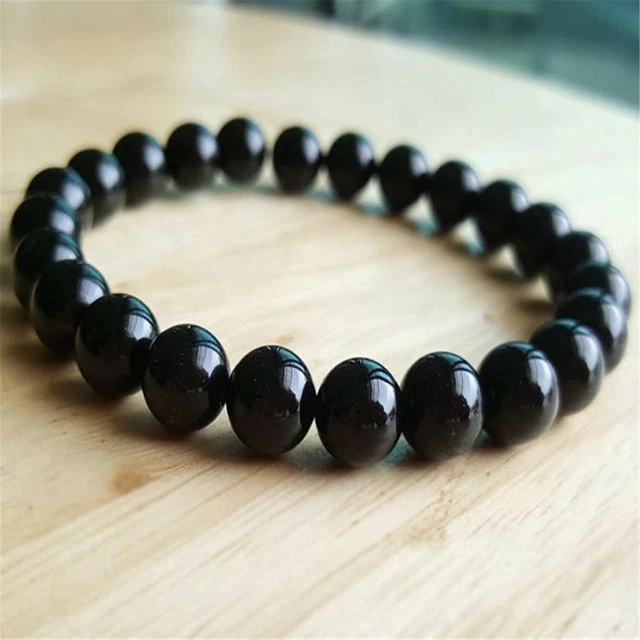 8mm Natural Black Onyx Handmade Mala Bracelet Yoga Stretchy Ruyi Reiki