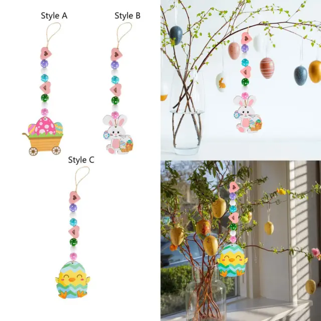 Wooden Easter Hanging Decoration Colorful with Rope Loop Decorative Pretty 11"