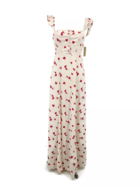 New Flynn Skye Bardot Maxi Dress Womens XS Slit Cream Red Floral Rayon