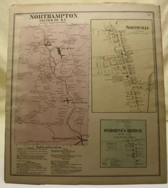 1868 Northhampton, Northville, Osborn's Bridge, Fulton & Montgomery New York Map