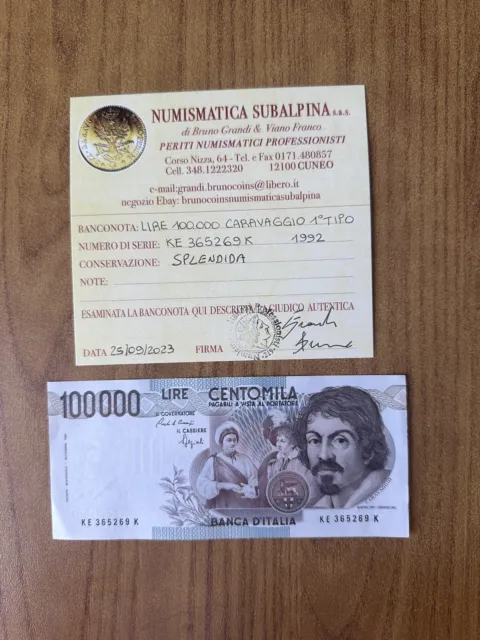 REPUBBLICA LIRE 100000 CARAVAGGIO 1º TIPO E 1992 certificata SPL SUBALPINA