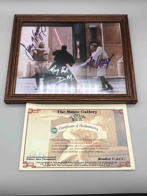 Autographed Star Wars Framed Photo Liam Neeson Ewen Mcgregor Ray Park With COA