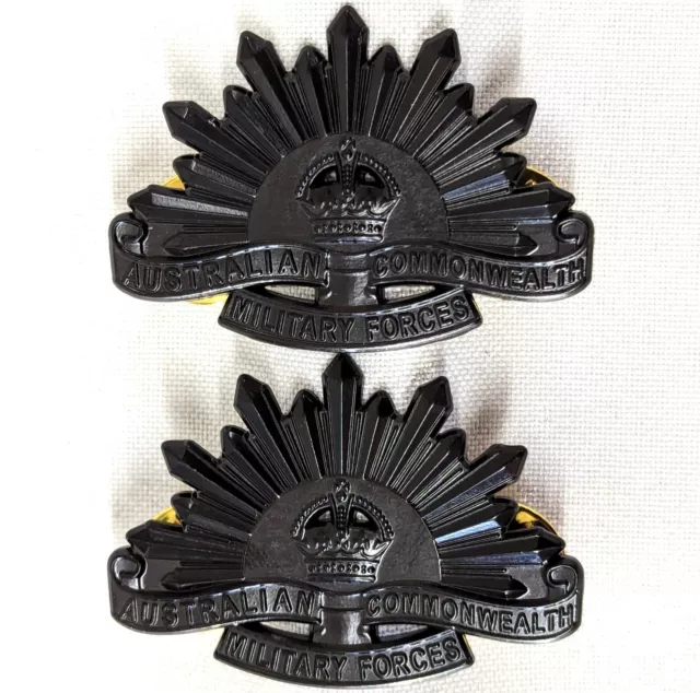 WW1 - WW2 Australian Army rising black sun collar badges replica AIF ANZAC type