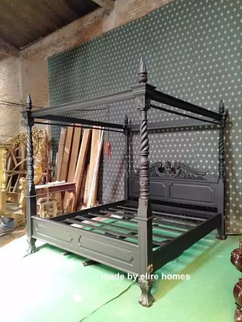 Super King size 6' Matt Black Queen Anne style Four Poster mahogany bed Super King size 6' Matt Black Queen Anne style Four Poster mahogany bed