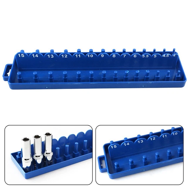 Llave de enchufe de plástico azul organizador de bastidor para enchufes métricos