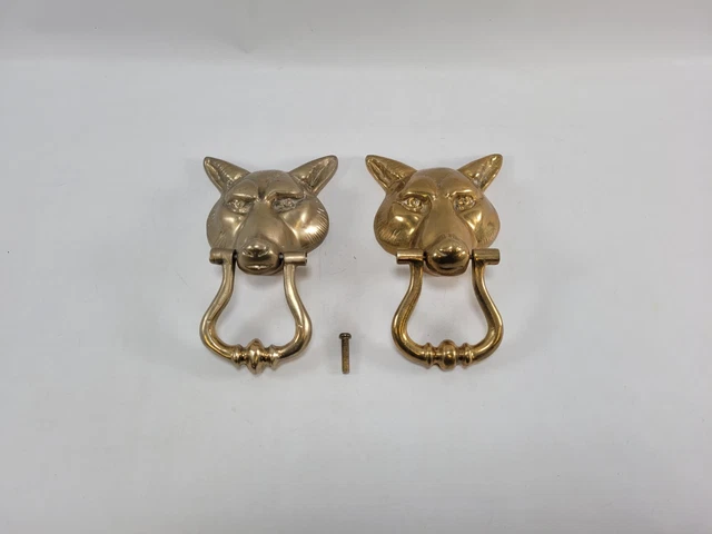 Vintage Heavy Solid Brass Fox Wolf Coyote Head Large Door Knocker Decor