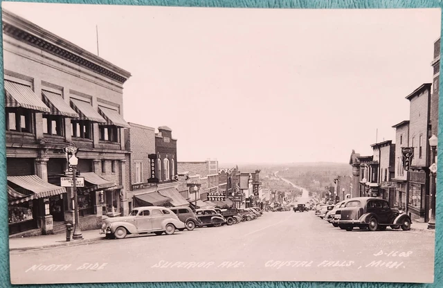 North Side Superior Avenue Crystal Falls Michigan 1940s Unused Vintage Postcard