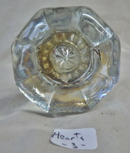 Glass Door Knobs PAIR SET Antique 8 point glass Hearts (Pair/SET)