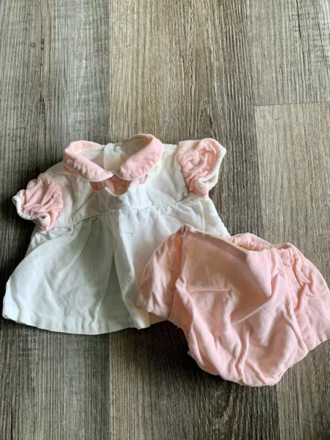 Infant Baby Vintage Corduroy Pink White Dress &  Rubber Pants Bloomers Newborn?